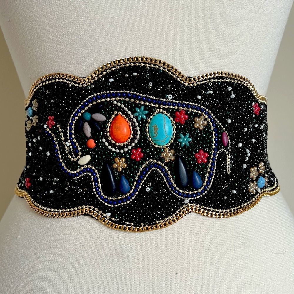 🎀ELLY Stunning Boho Gypsy Western Beaded Belt Size S/M (23" to 36")